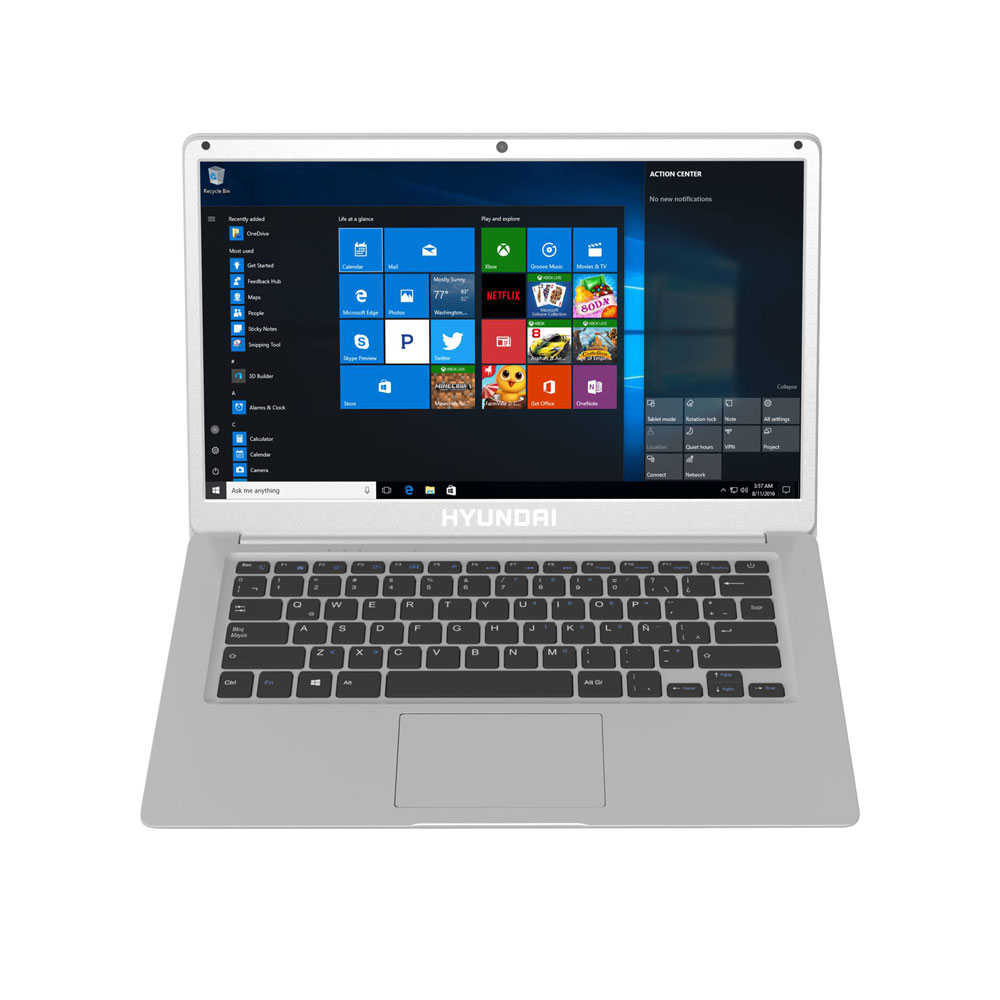 Laptop Hyundai Hybook, 14.1", Intel Celeron N3350, 4GB RAM 64GB + 1TB HDD, Windows 10 Home - Plata